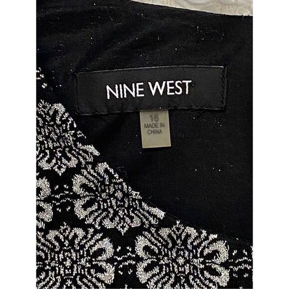 NWT Nine West SZ 16 Woman’s Black Metallic Floral Print Dress - Picture 3 of 12